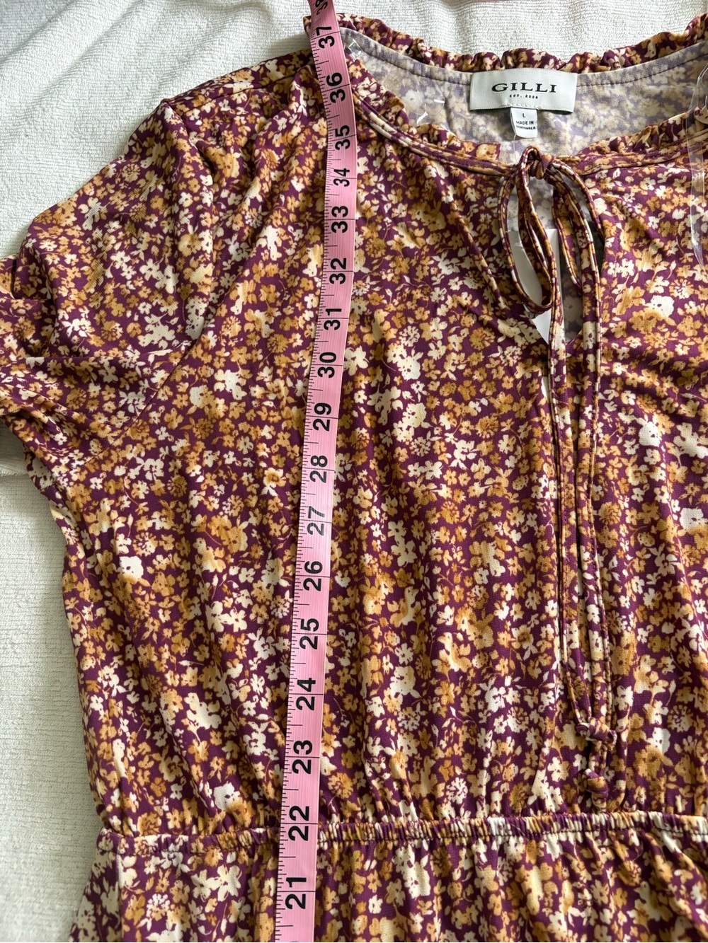 Gilli Stitch Fix Women's Large Burgundy Yellow Floral Long Sleeve Boho Dress - Picture 9 of 10